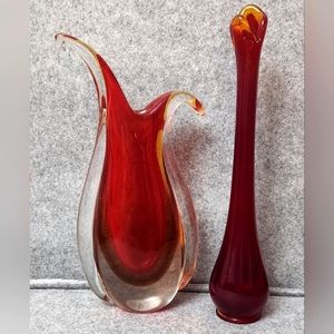 Set of 2 vintage murano glass vases